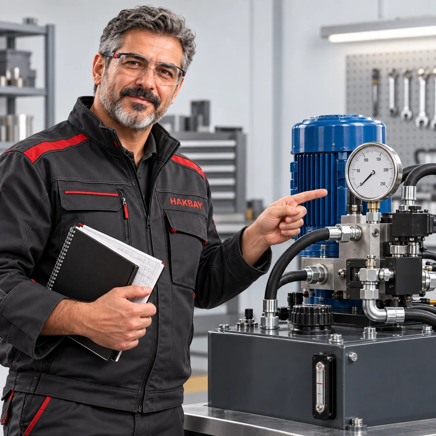 The expert examines the pressure gauge